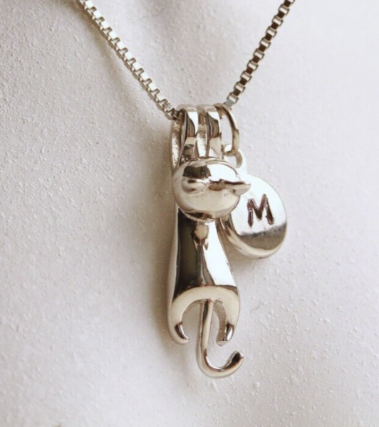 Katze Halskette Sterlingsilber Initial Gravur Geschenk Freundin Frauen